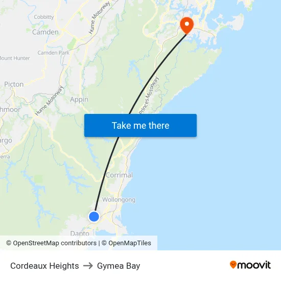 Cordeaux Heights to Gymea Bay map