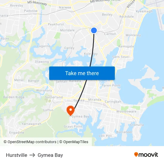 Hurstville to Gymea Bay map