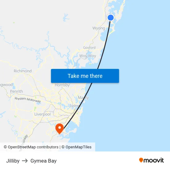 Jilliby to Gymea Bay map