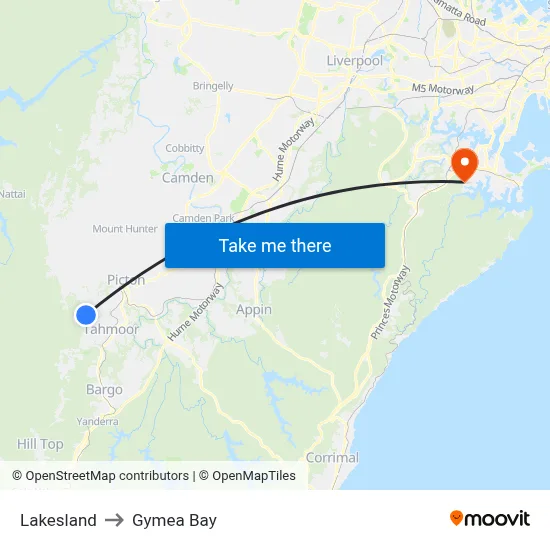 Lakesland to Gymea Bay map