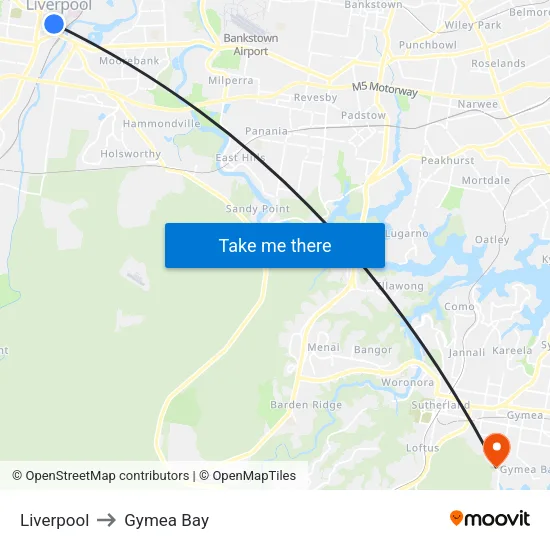 Liverpool to Gymea Bay map