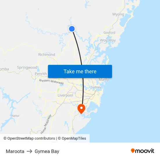 Maroota to Gymea Bay map