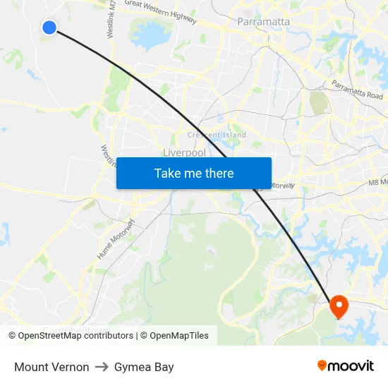 Mount Vernon to Gymea Bay map