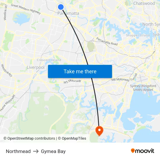 Northmead to Gymea Bay map