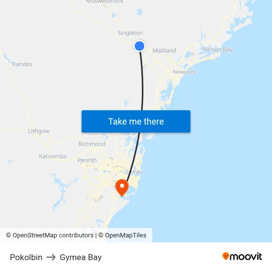 Pokolbin to Gymea Bay map