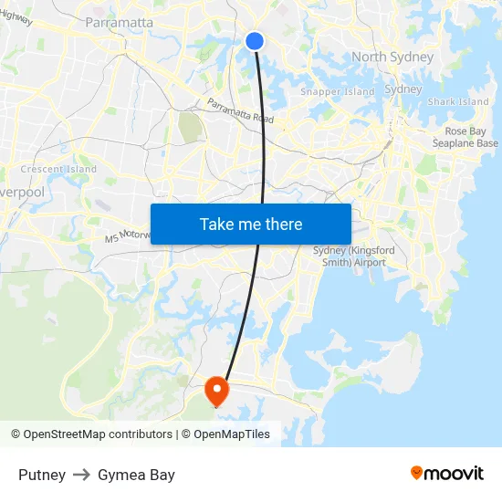 Putney to Gymea Bay map