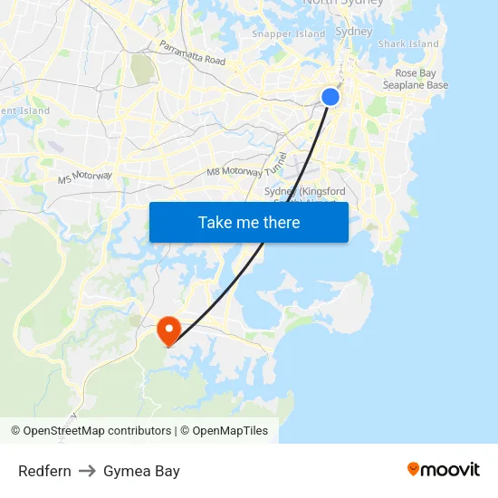 Redfern to Gymea Bay map