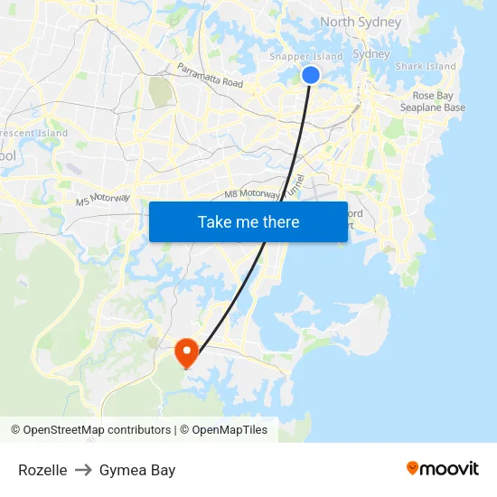 Rozelle to Gymea Bay map