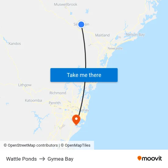 Wattle Ponds to Gymea Bay map
