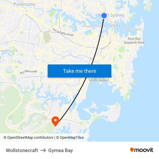 Wollstonecraft to Gymea Bay map