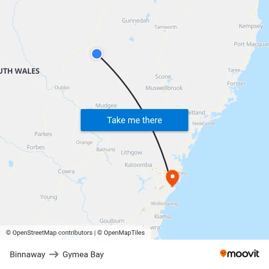 Binnaway to Gymea Bay map