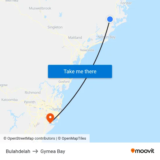 Bulahdelah to Gymea Bay map