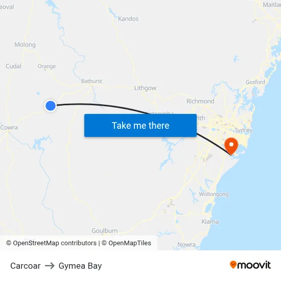 Carcoar to Gymea Bay map