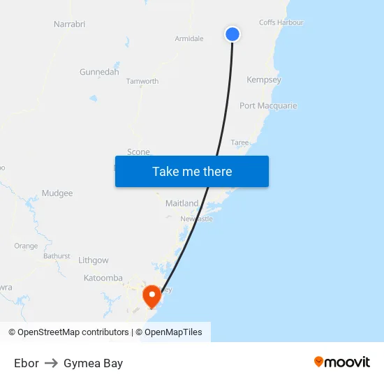 Ebor to Gymea Bay map