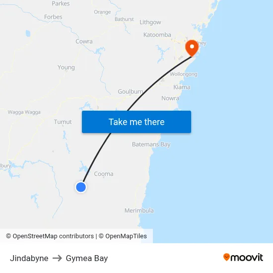 Jindabyne to Gymea Bay map
