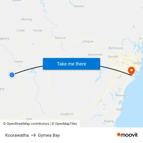 Koorawatha to Gymea Bay map