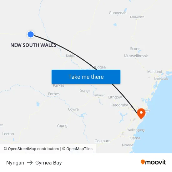 Nyngan to Gymea Bay map