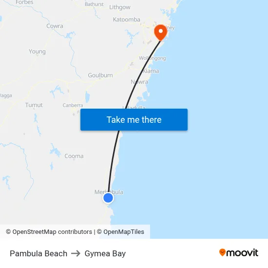 Pambula Beach to Gymea Bay map