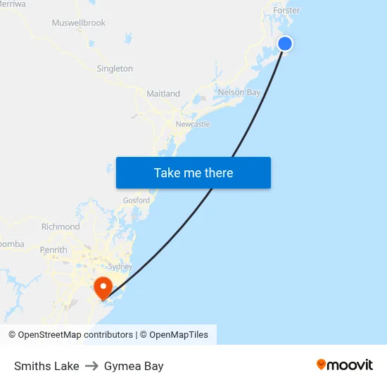 Smiths Lake to Gymea Bay map