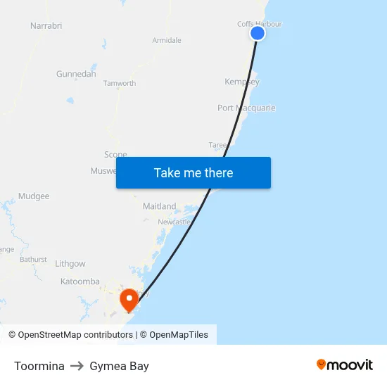 Toormina to Gymea Bay map