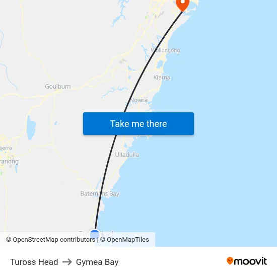 Tuross Head to Gymea Bay map