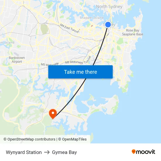 Wynyard Station to Gymea Bay map