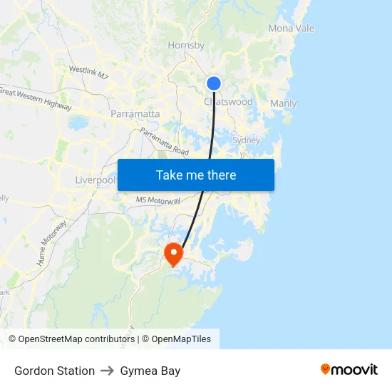 Gordon Station to Gymea Bay map