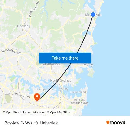 Bayview (NSW) to Haberfield map
