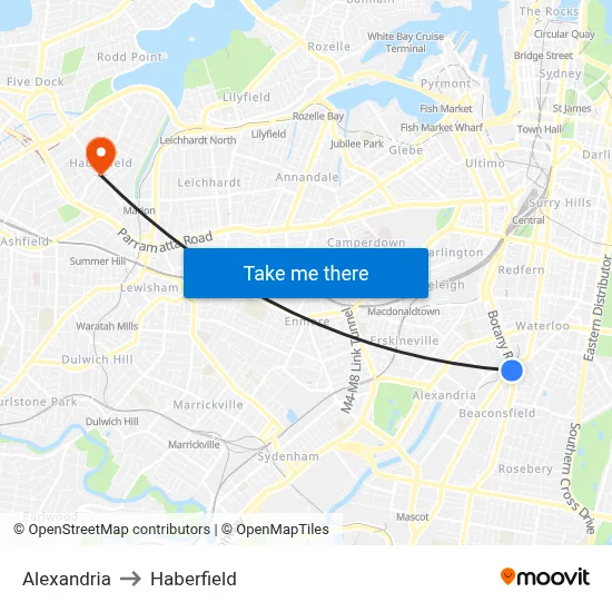Alexandria to Haberfield map