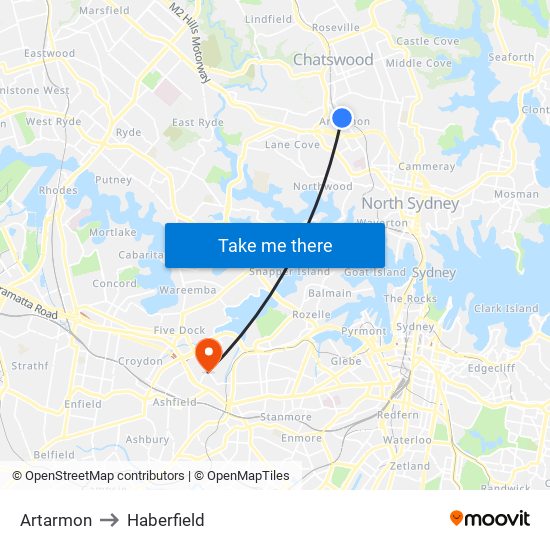 Artarmon to Haberfield map