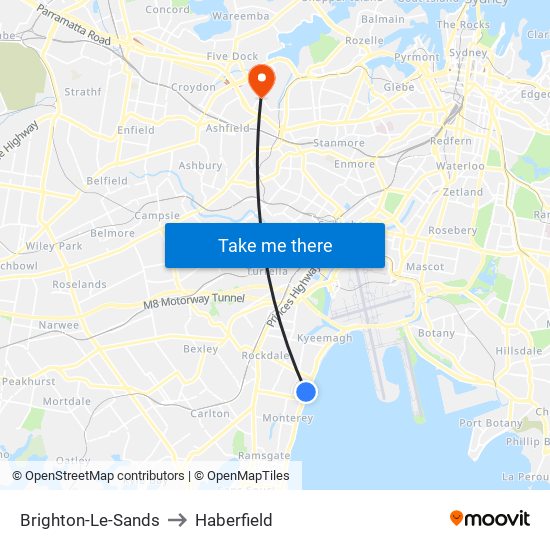 Brighton-Le-Sands to Haberfield map