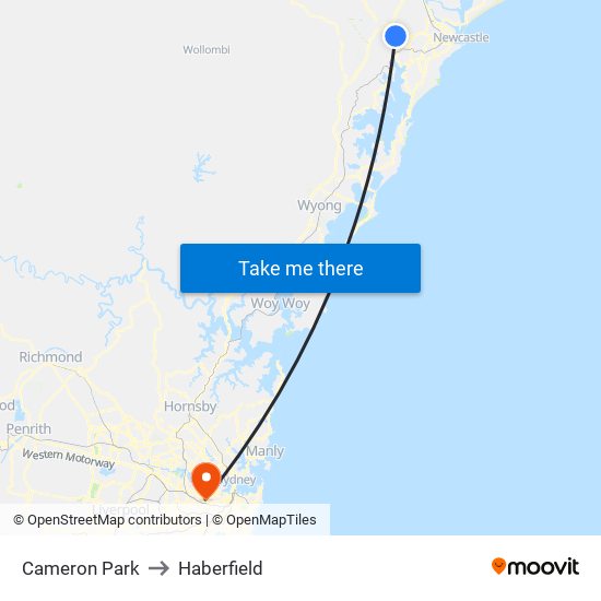 Cameron Park to Haberfield map