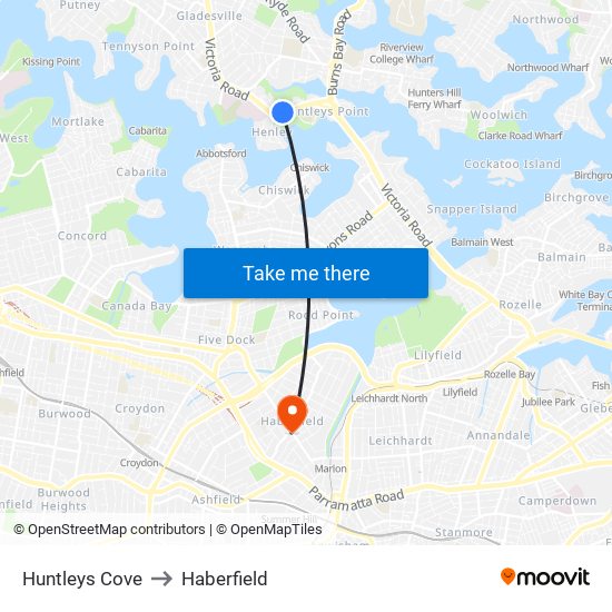 Huntleys Cove to Haberfield map