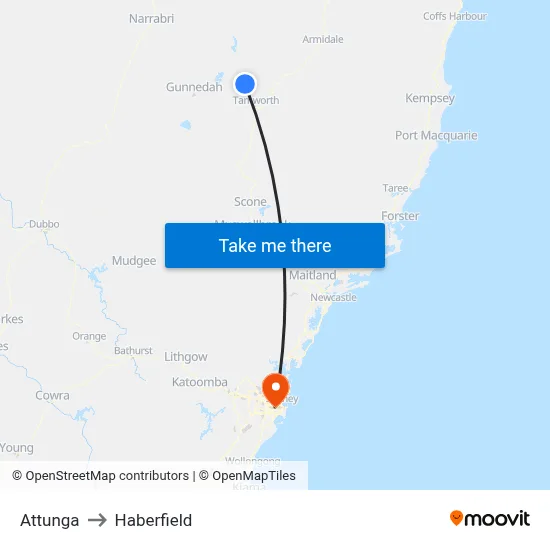 Attunga to Haberfield map