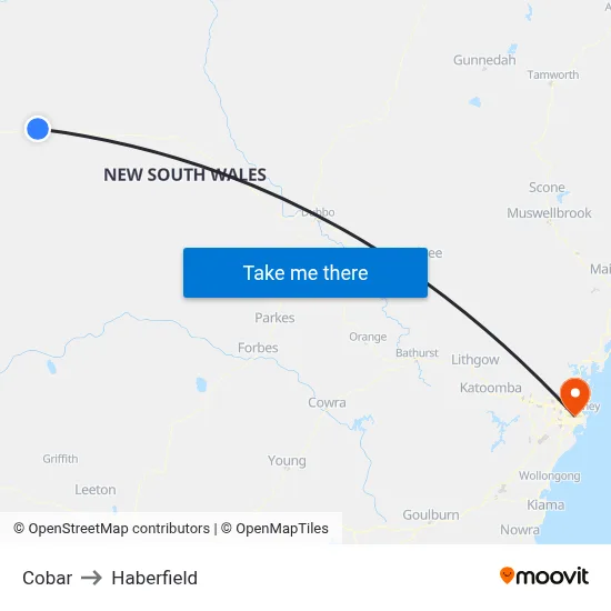 Cobar to Haberfield map