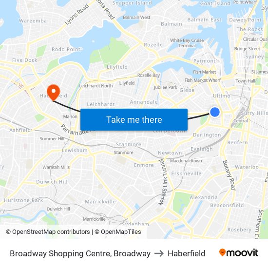 Broadway Shopping Centre, Broadway to Haberfield map