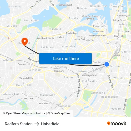 Redfern Station to Haberfield map