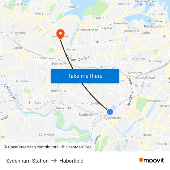 Sydenham Station to Haberfield map