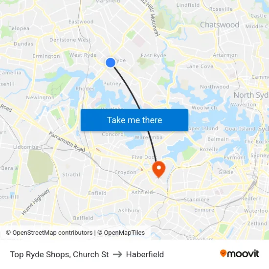 Top Ryde Shops, Church St to Haberfield map