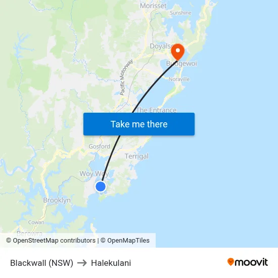 Blackwall (NSW) to Halekulani map