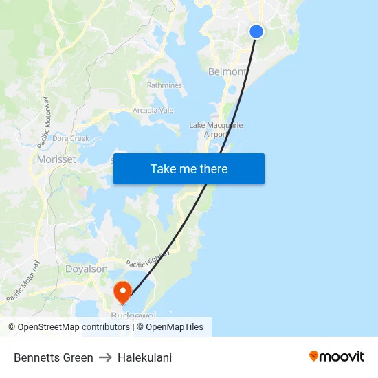 Bennetts Green to Halekulani map