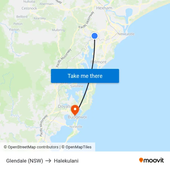 Glendale (NSW) to Halekulani map