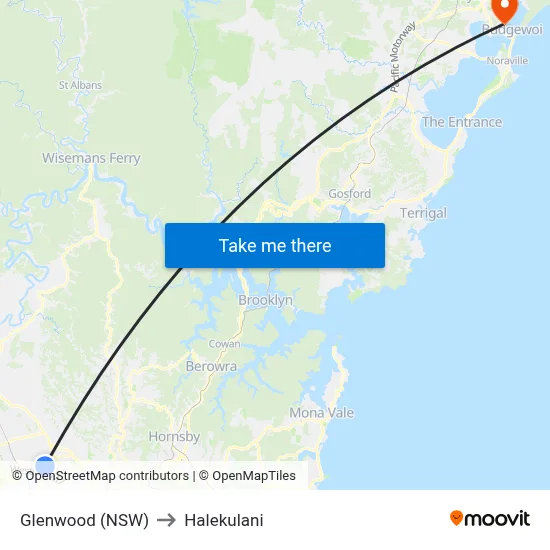 Glenwood (NSW) to Halekulani map