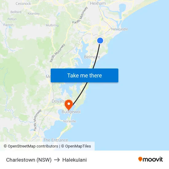 Charlestown (NSW) to Halekulani map
