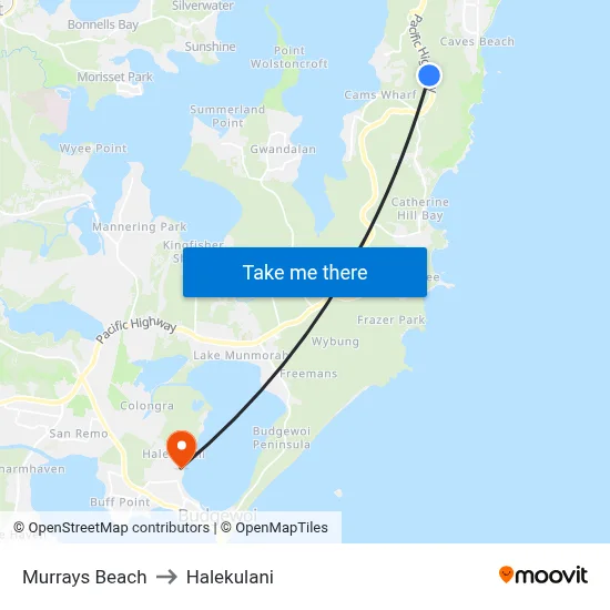 Murrays Beach to Halekulani map