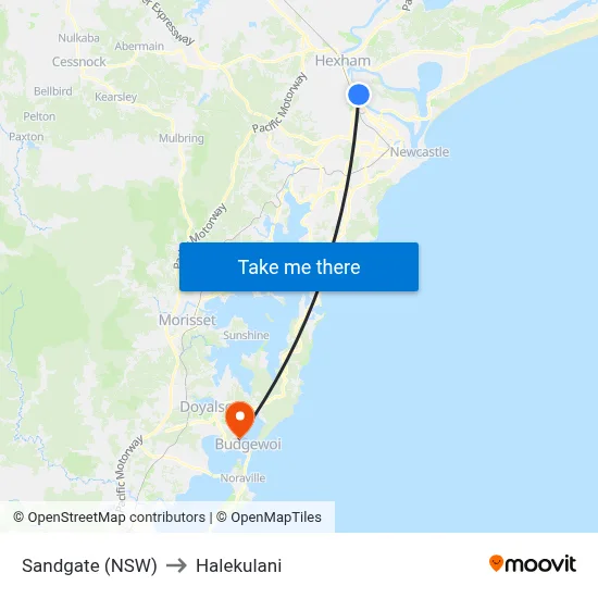 Sandgate (NSW) to Halekulani map