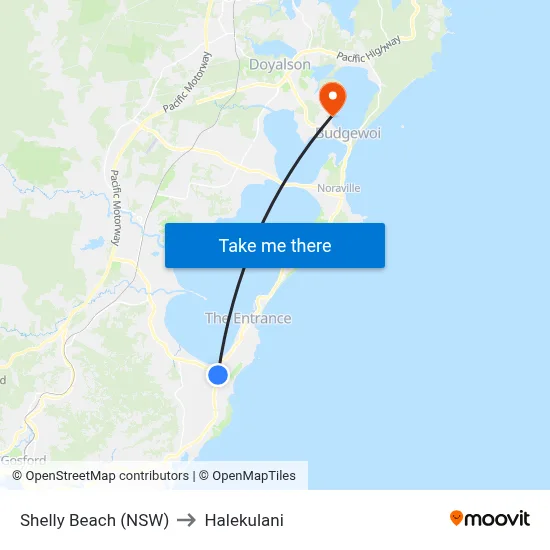 Shelly Beach (NSW) to Halekulani map