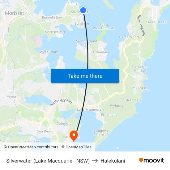 Silverwater (Lake Macquarie - NSW) to Halekulani map