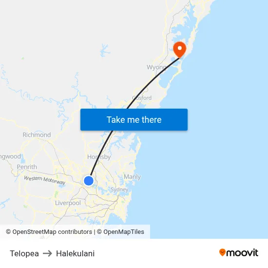 Telopea to Halekulani map