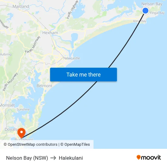 Nelson Bay (NSW) to Halekulani map